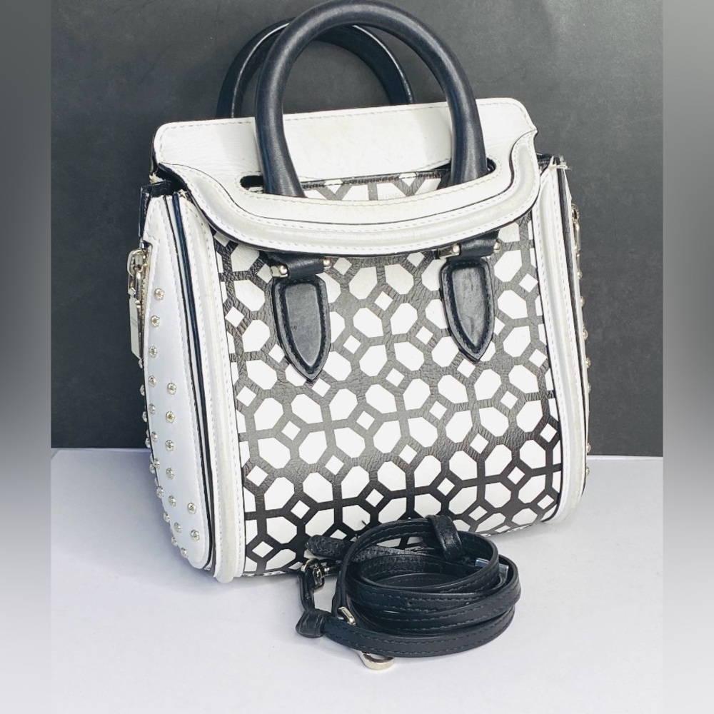 Alexander McQueen Black and White Lattice Satchel - Picture 6 of 16